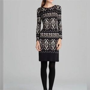 Tory Burch Black Rossella Silk Knit Dress Long Sleeve Stretch Baroque
